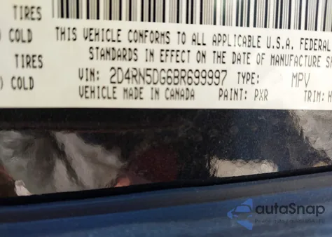 2011 Dodge Grand Caravan Crew из США, поврежденный, VIN 2D4RN5DG6BR699997